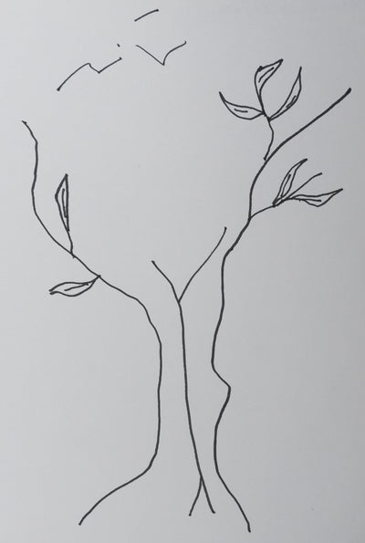 François BILLETDOUX : L'arbre en traits noirs, Autographe et dessin original signé