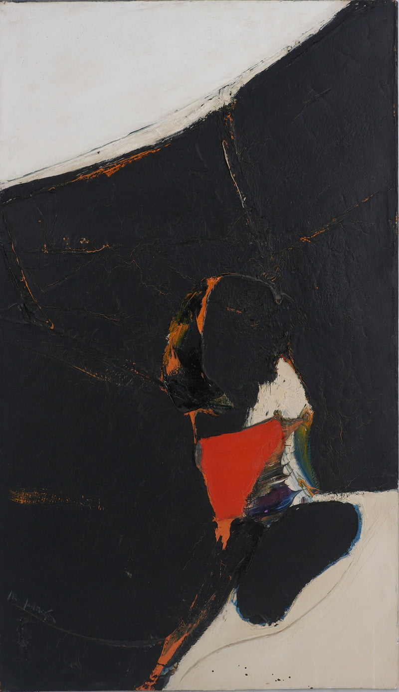 Jan MEIJER : Composition abstraite en noir et blanc, Huile sur toile signée