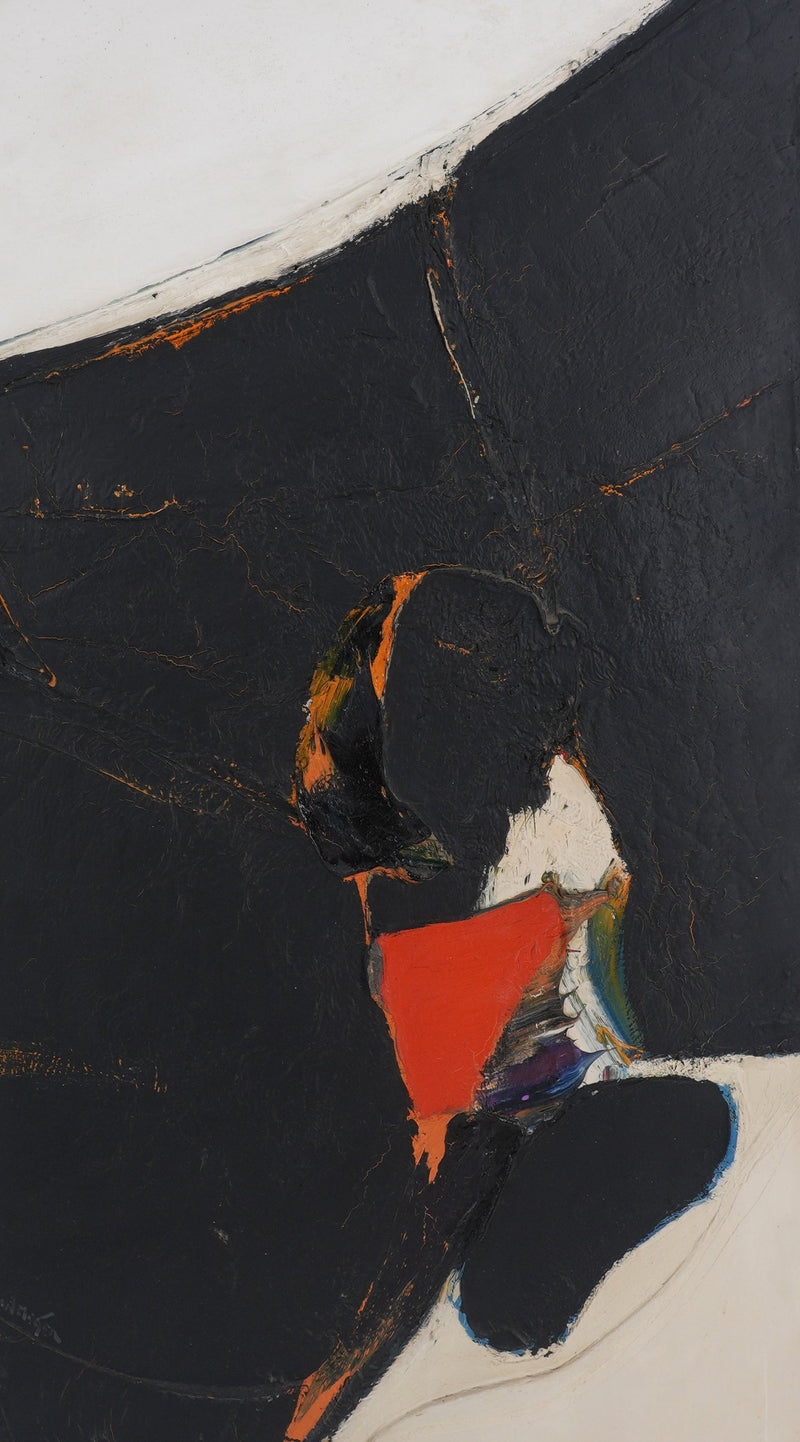 Jan MEIJER : Composition abstraite en noir et blanc, Huile sur toile signée