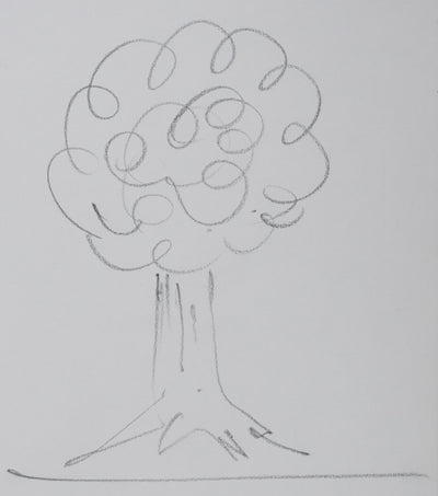 François PERIER : L'arbre en gris, Autographe et dessin original signé