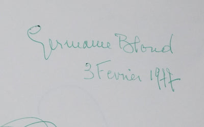 Germaine BLOND : Un arbre en vert, Autographe et dessin original signé