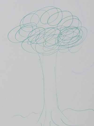 Germaine BLOND : Un arbre en vert, Autographe et dessin original signé