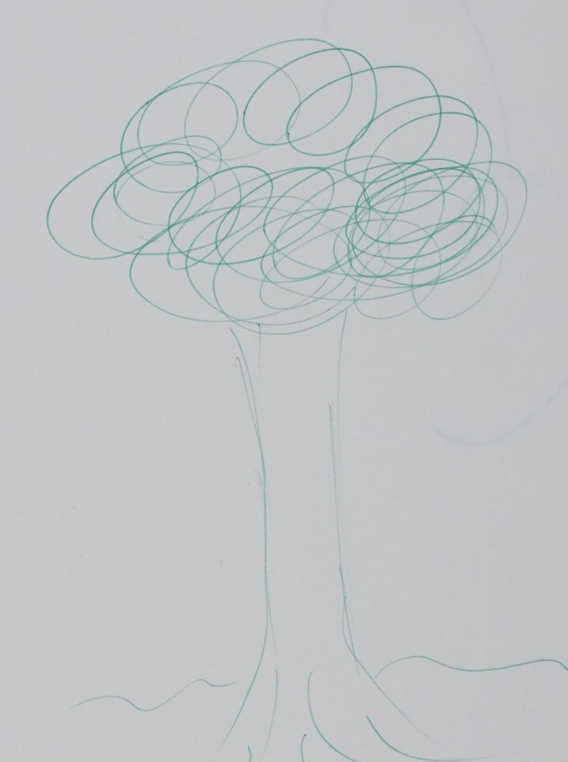 Germaine BLOND : Un arbre en vert, Autographe et dessin original signé