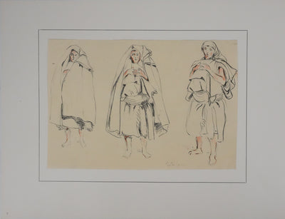 Eugène DELACROIX (d'après) : Silhouettes marocaines, Lithographie