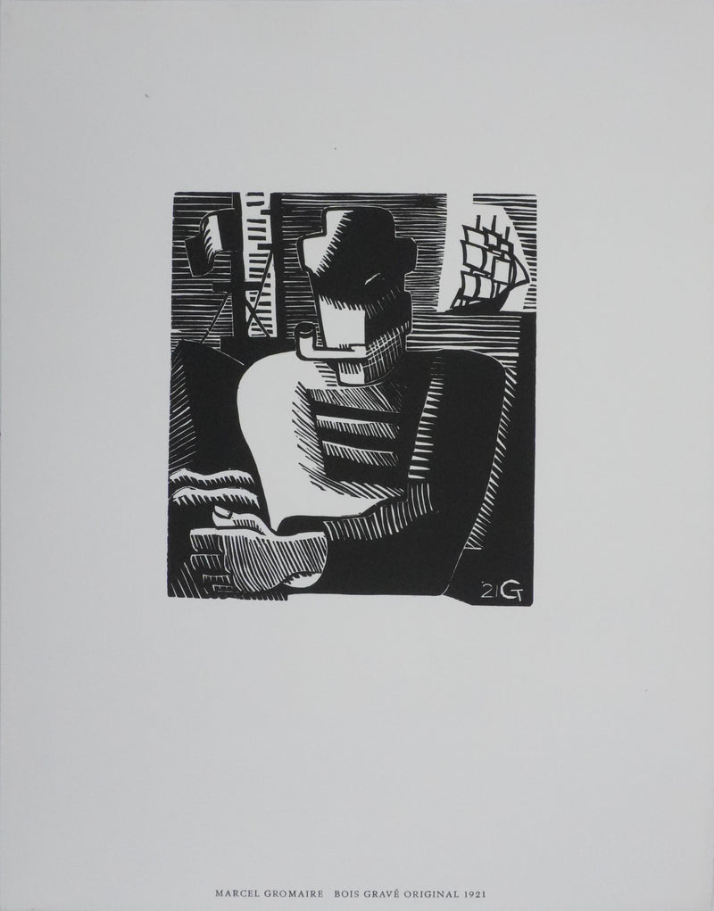 Marcel GROMAIRE : Le marin à la pipe, Gravure originale signée