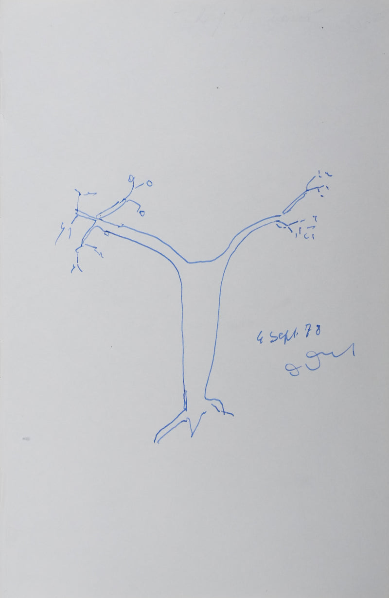 Maurice DEROT : Un arbre sans racines, Autographe et dessin original signé