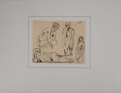 Eugène DELACROIX (d'après) : Hommes allongés, Lithographie