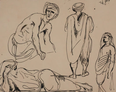 Eugène DELACROIX (d'après) : Hommes allongés, Lithographie