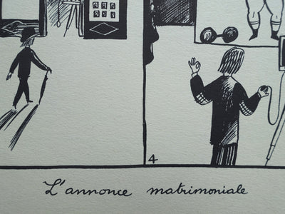 Raymond PEYNET : L'annonce matrimoniale, Gravure humoristique signée