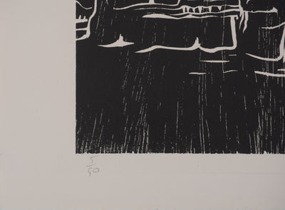 Claude BOGRATCHEW : Foule dans la pénombre, Gravure originale signée