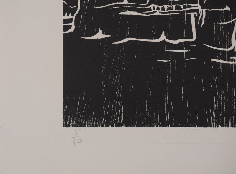 Claude BOGRATCHEW : Foule dans la pénombre, Gravure originale signée