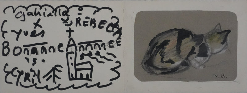 Yves BAUME : Le chat chassant, Dessin orignal signé