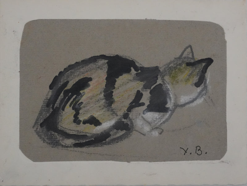 Yves BAUME : Le chat chassant, Dessin orignal signé