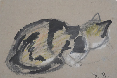 Yves BAUME : Le chat chassant, Dessin orignal signé