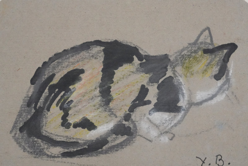 Yves BAUME : Le chat chassant, Dessin orignal signé