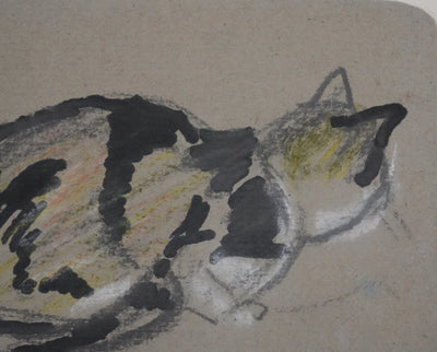 Yves BAUME : Le chat chassant, Dessin orignal signé