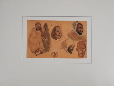 Eugène DELACROIX (d'après) : Etude de visages, Lithographie