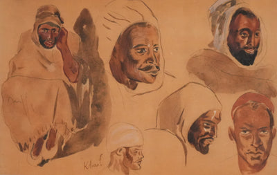 Eugène DELACROIX (d'après) : Etude de visages, Lithographie