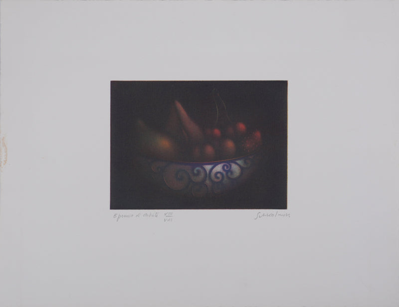 Laurent SCHKOLNYK : Panière de fruit, Gravure originale signée