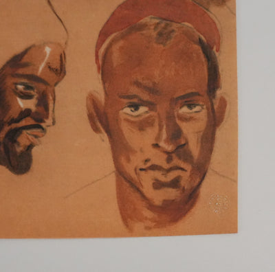 Eugène DELACROIX (d'après) : Etude de visages, Lithographie