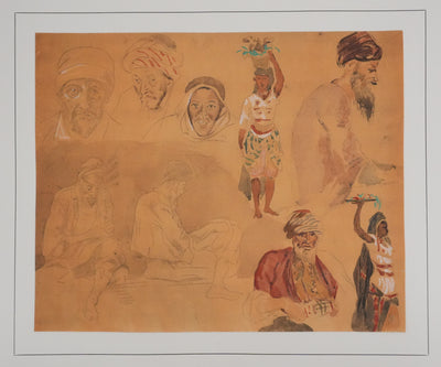 Eugène DELACROIX (d'après) : Etude de silhouettes marocaines, Lithographie signée