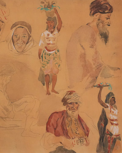 Eugène DELACROIX (d'après) : Etude de silhouettes marocaines, Lithographie signée