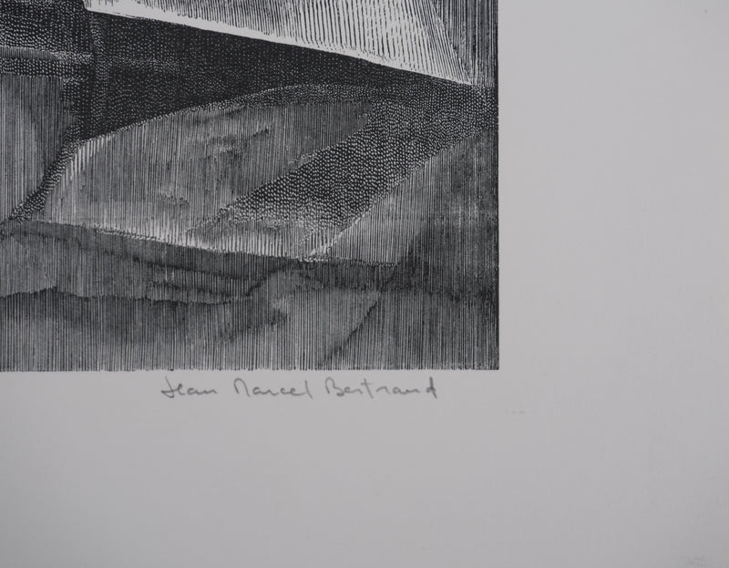 Jean Marcel BERTRAND : La grange, Gravure originale signée