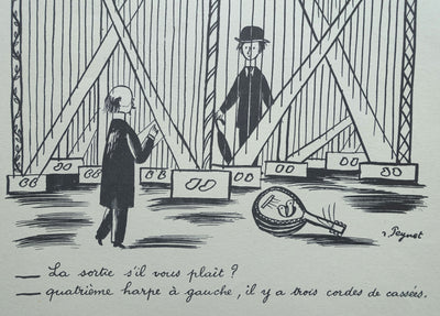 Raymond PEYNET : Le portail et les harpes, Gravure humoristique signée