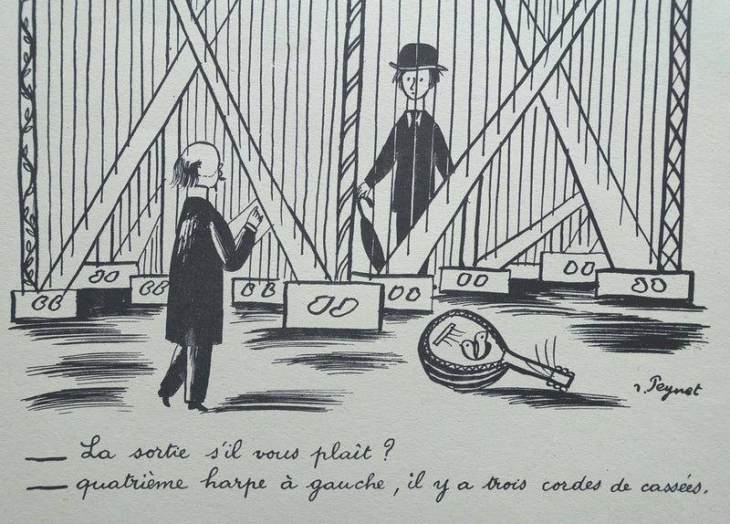 Raymond PEYNET : Le portail et les harpes, Gravure humoristique signée