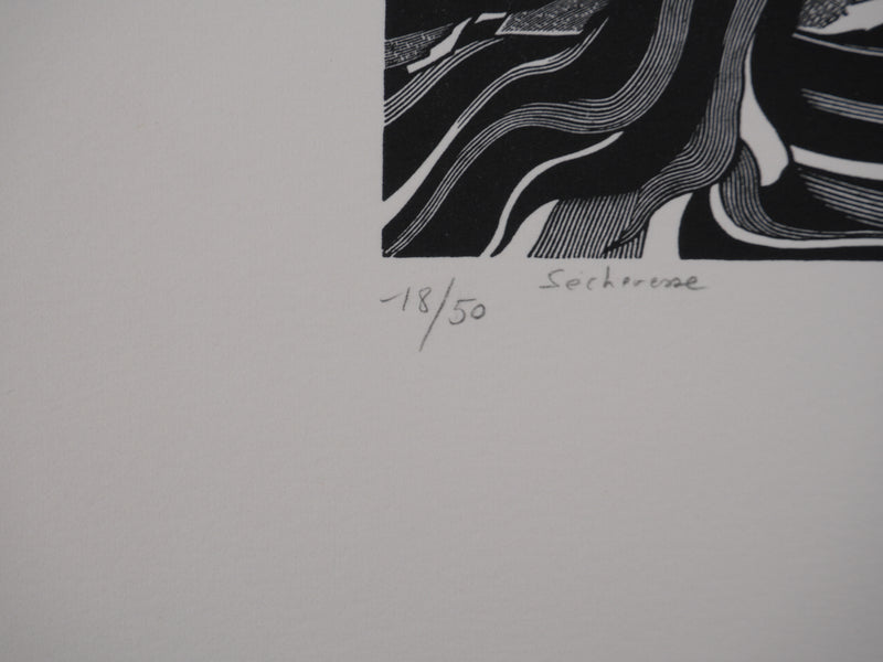 Patrick LUBIN : Paysage désertique, Gravure originale signée