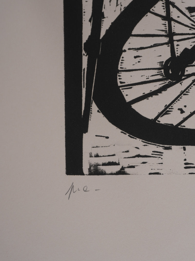 Gianfranco SCHIALVINO : La bicyclette, Gravure originale signée