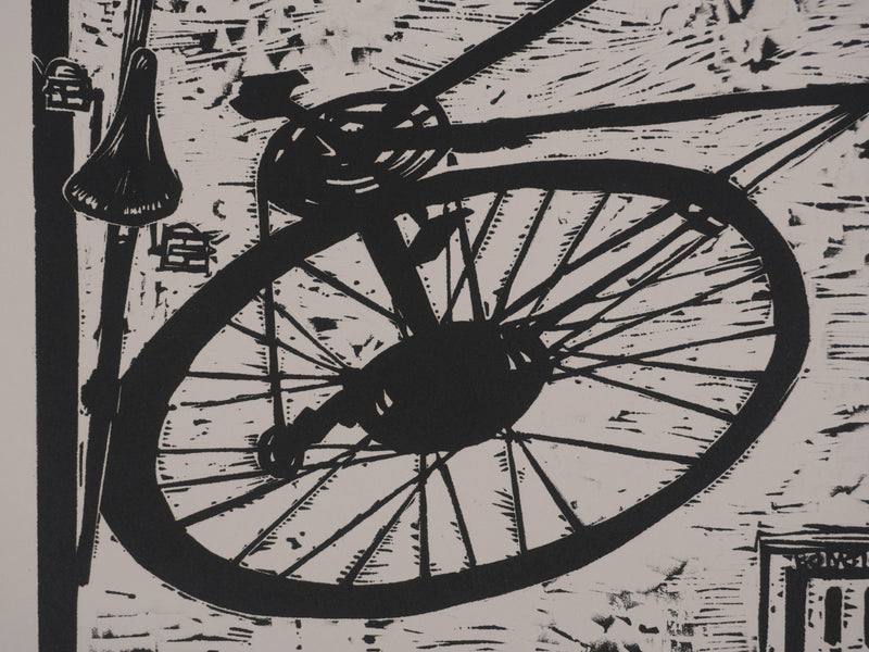 Gianfranco SCHIALVINO : La bicyclette, Gravure originale signée