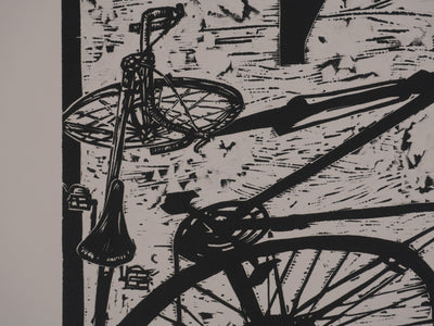 Gianfranco SCHIALVINO : La bicyclette, Gravure originale signée