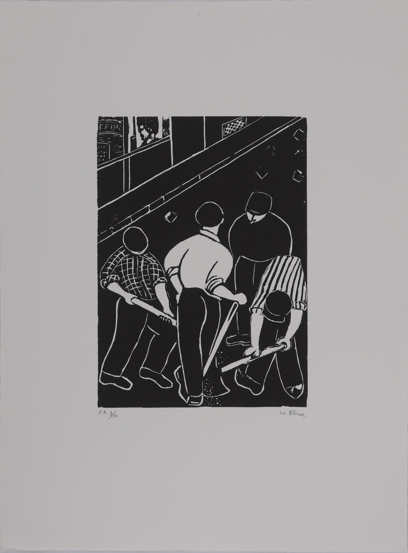 Dominique LE BLAISE : Les cantonniers, Gravure originale signée