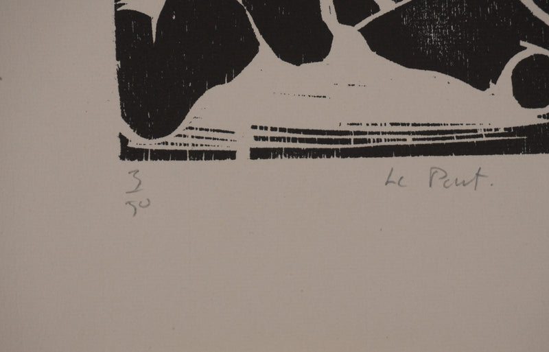 Claude BOGRATCHEW : Le pont en pierre, Gravure originale signée