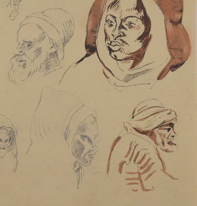 Eugène DELACROIX (d'après) : Visages orientaux, Lithographie