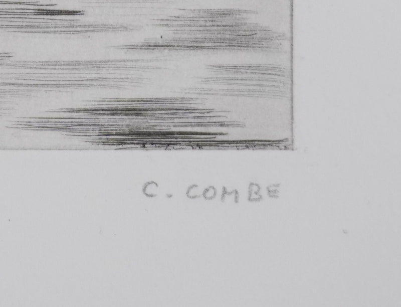 Camille COMBE : Au bord du Rhin, Gravure originale signée