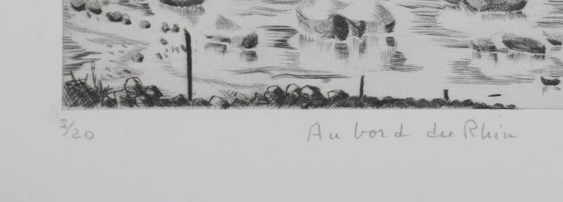 Camille COMBE : Au bord du Rhin, Gravure originale signée