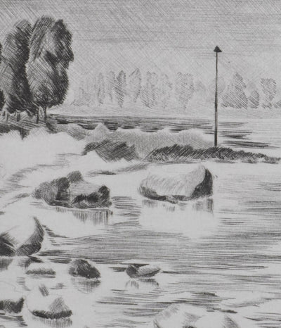 Camille COMBE : Au bord du Rhin, Gravure originale signée