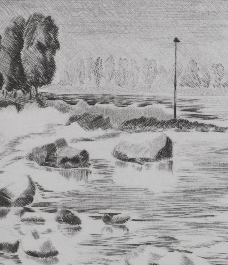 Camille COMBE : Au bord du Rhin, Gravure originale signée