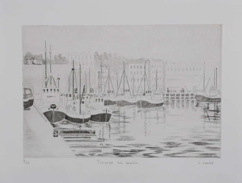 Camille COMBE : Tromso au matin, Gravure originale signée