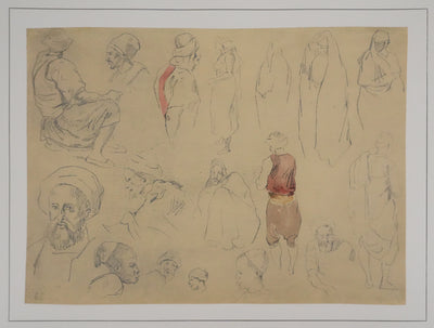 Eugène DELACROIX (d'après) : Etude d'hommes debout et assis, Lithographie signée