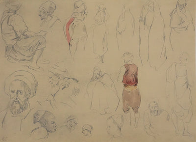 Eugène DELACROIX (d'après) : Etude d'hommes debout et assis, Lithographie signée