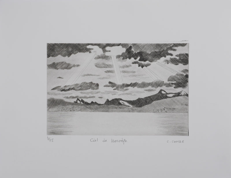 Camille COMBE : Ciel de Norvège, Gravure originale signée