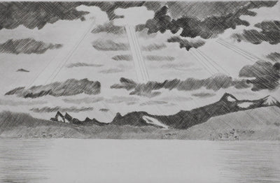 Camille COMBE : Ciel de Norvège, Gravure originale signée