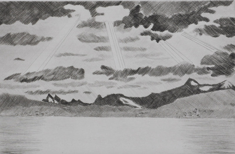Camille COMBE : Ciel de Norvège, Gravure originale signée
