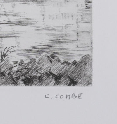Camille COMBE : Le port d'Heimaey, Gravure originale signée
