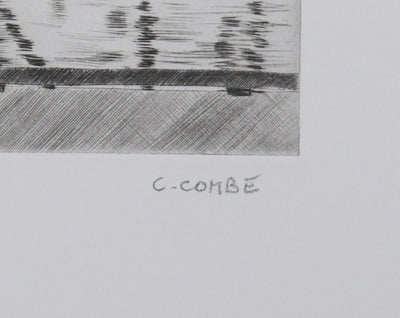 Camille COMBE : Le port-canal de Trondheim, Gravure originale signée