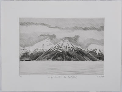 Camille COMBE : Les pyramides du Spitzberg, Gravure originale signée