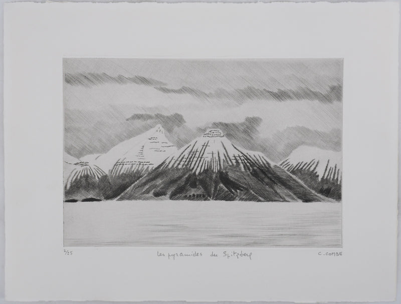 Camille COMBE : Les pyramides du Spitzberg, Gravure originale signée